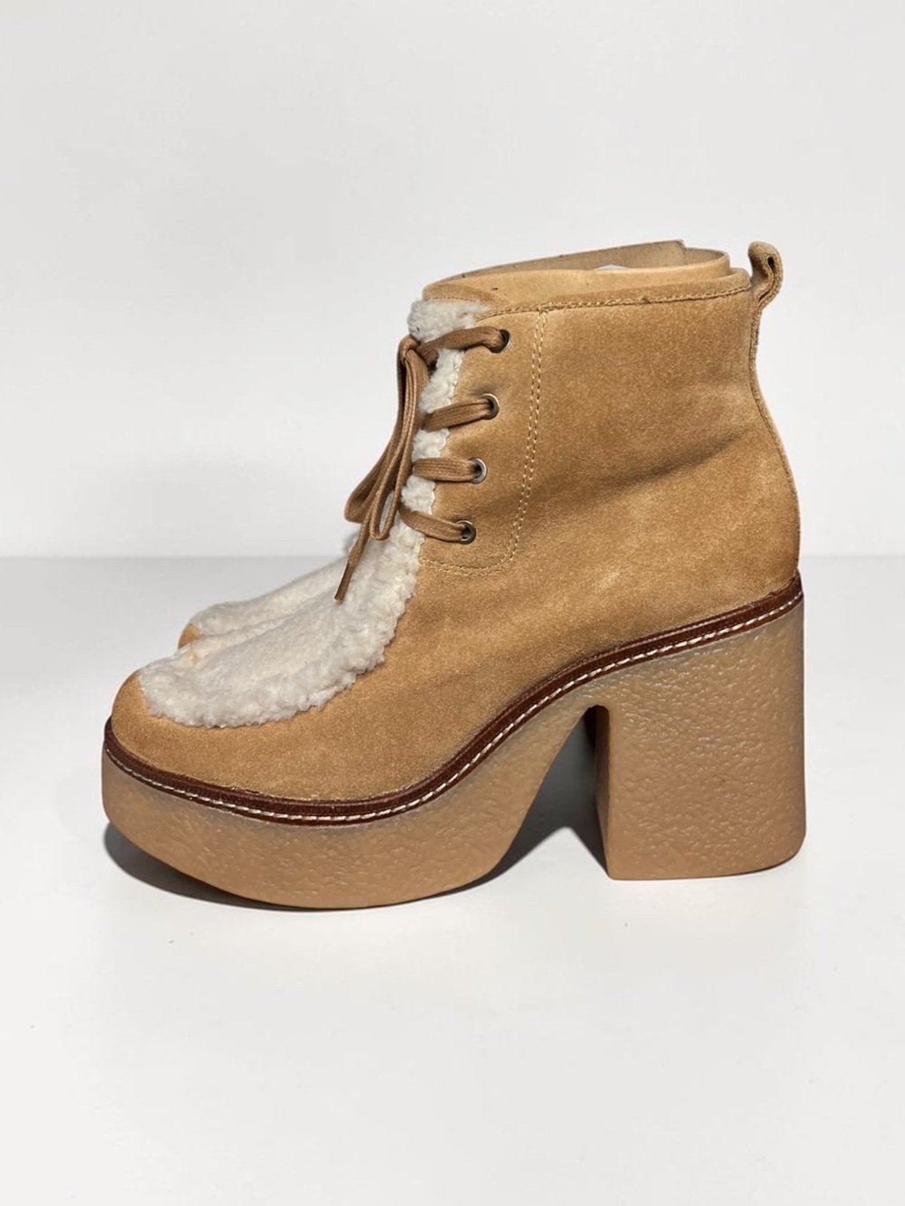 🌻NEW w/box SAM EDELMAN Shaw Booties Sandstone Nature Mist Suede Faux Fur sz 10